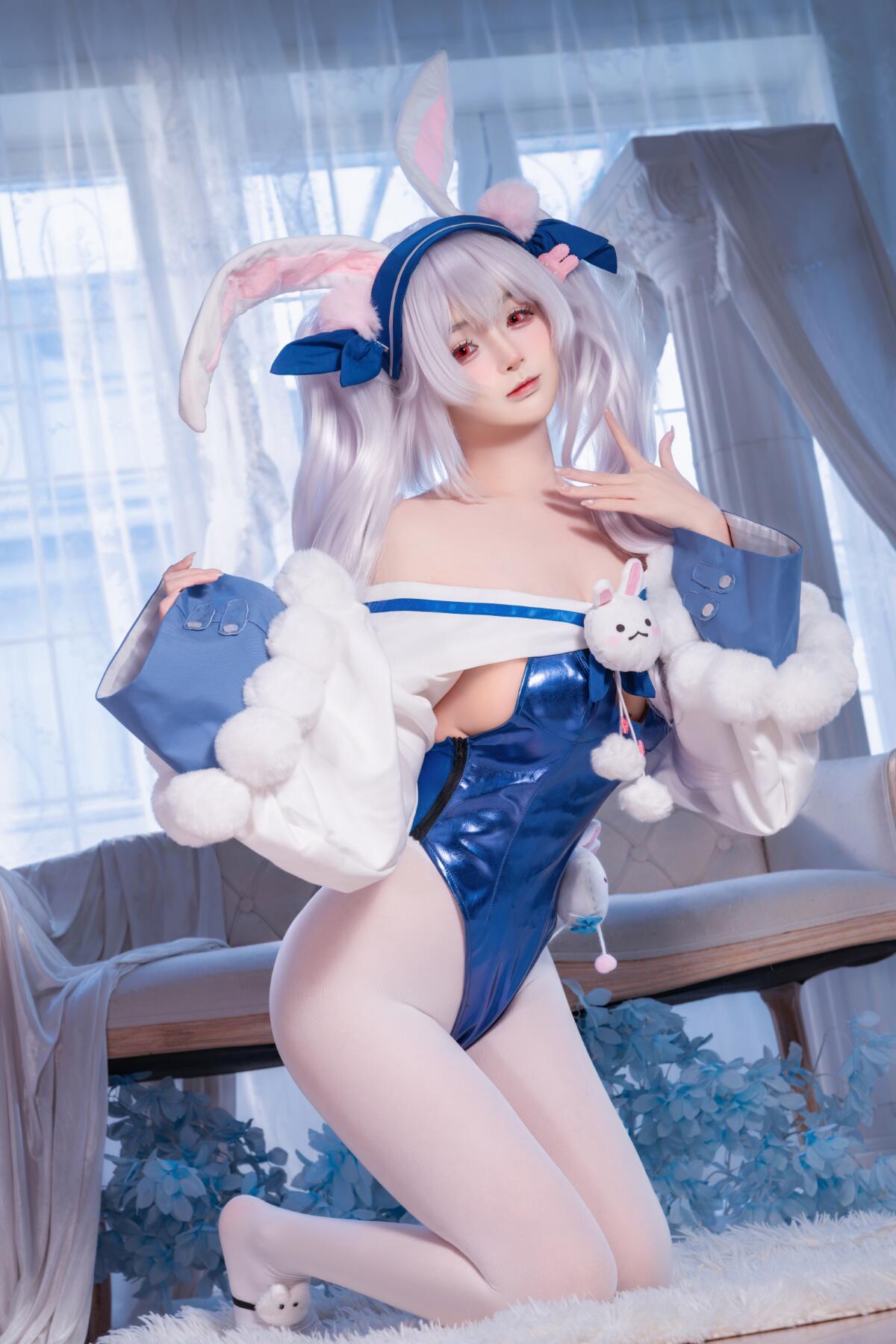 COS,长筒袜,服装,白色长筒袜,兔女郎,白色,长发,宁宁,视觉,碧蓝航线,二次元,蝴蝶结,碧蓝,可爱,蓝色,女郎,桜井宁宁,拉菲