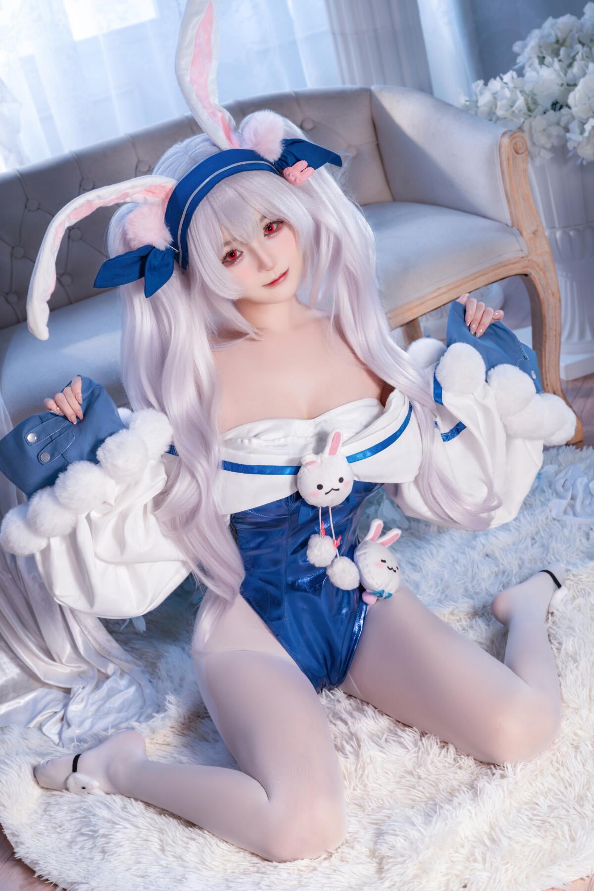 COS,长筒袜,服装,白色长筒袜,兔女郎,白色,长发,宁宁,视觉,碧蓝航线,二次元,蝴蝶结,碧蓝,可爱,蓝色,女郎,桜井宁宁,拉菲