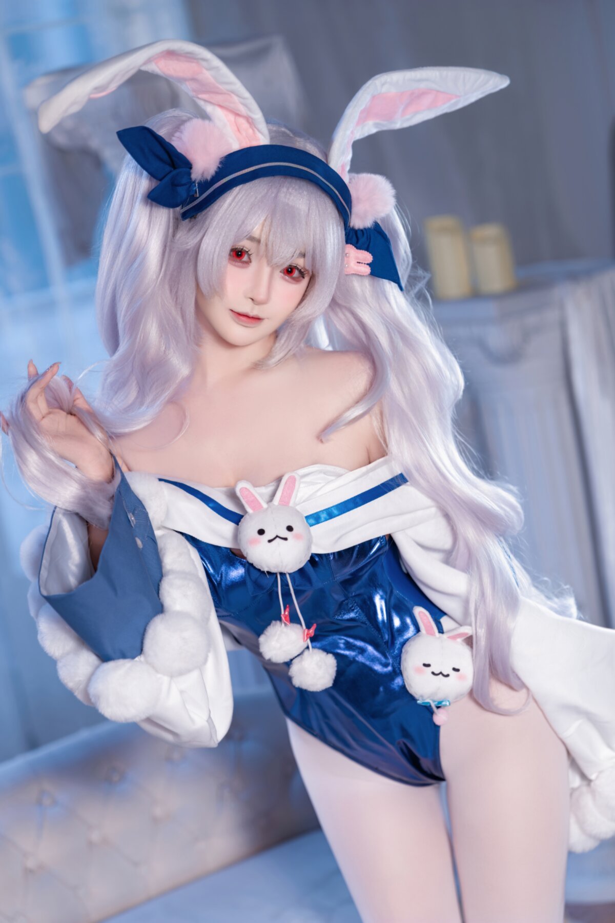 COS,长筒袜,服装,白色长筒袜,兔女郎,白色,长发,宁宁,视觉,碧蓝航线,二次元,蝴蝶结,碧蓝,可爱,蓝色,女郎,桜井宁宁,拉菲