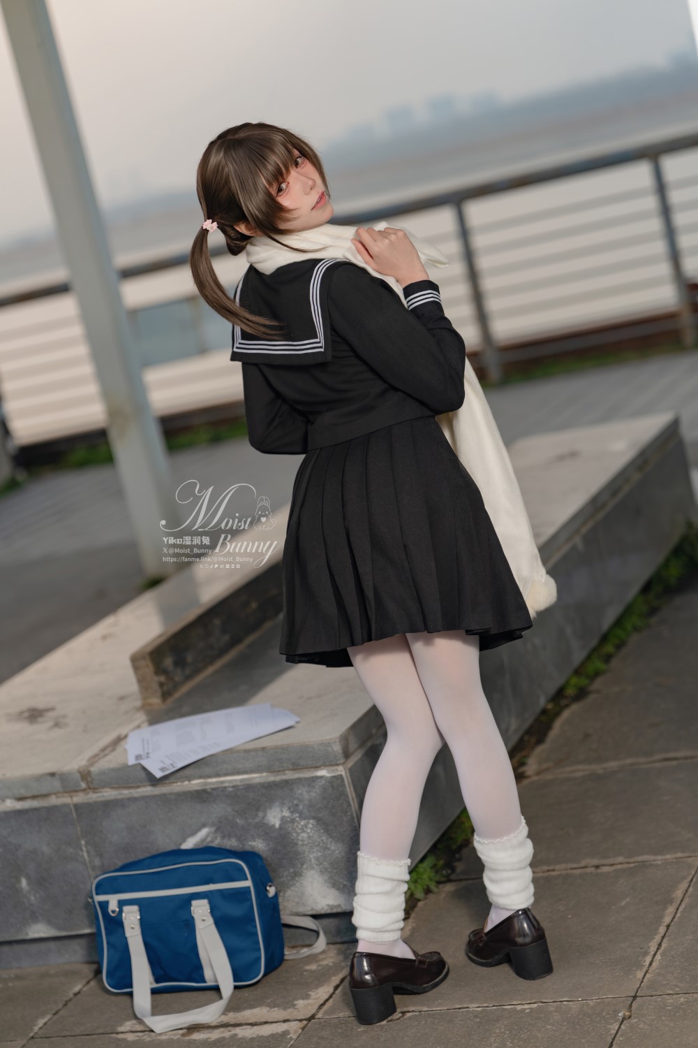 模特,作品,水手服,少女,黑色,校服,白色,团子,视觉,艺术,私密,静谧,放学后,咬一口兔娘,黏黏团子兔,白色长袜