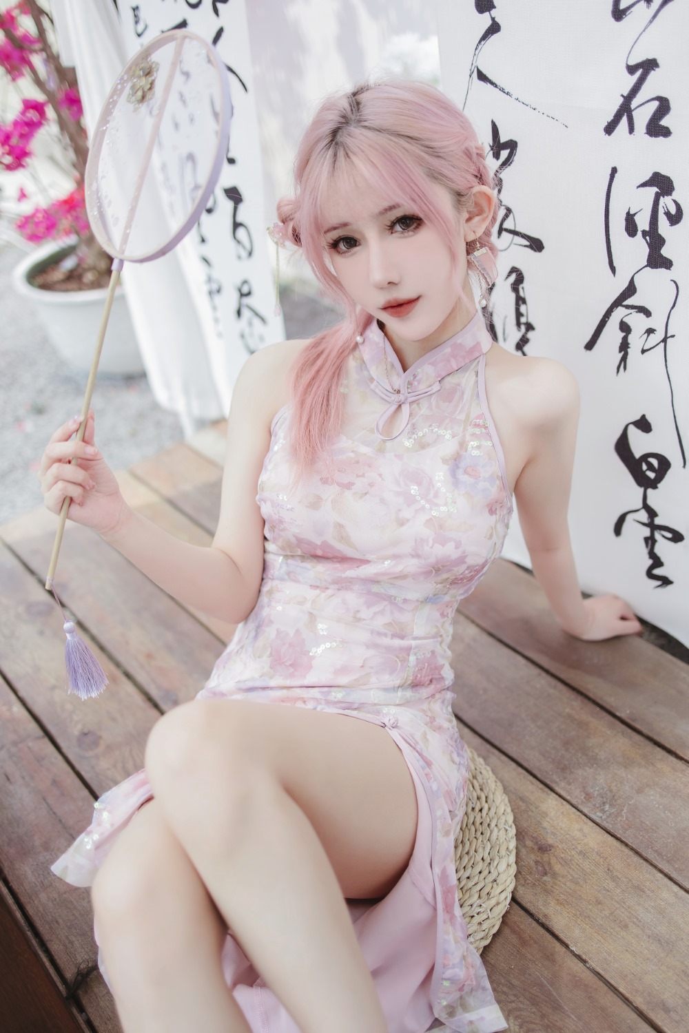 旗袍,粉色,仙女月,粉色旗袍
