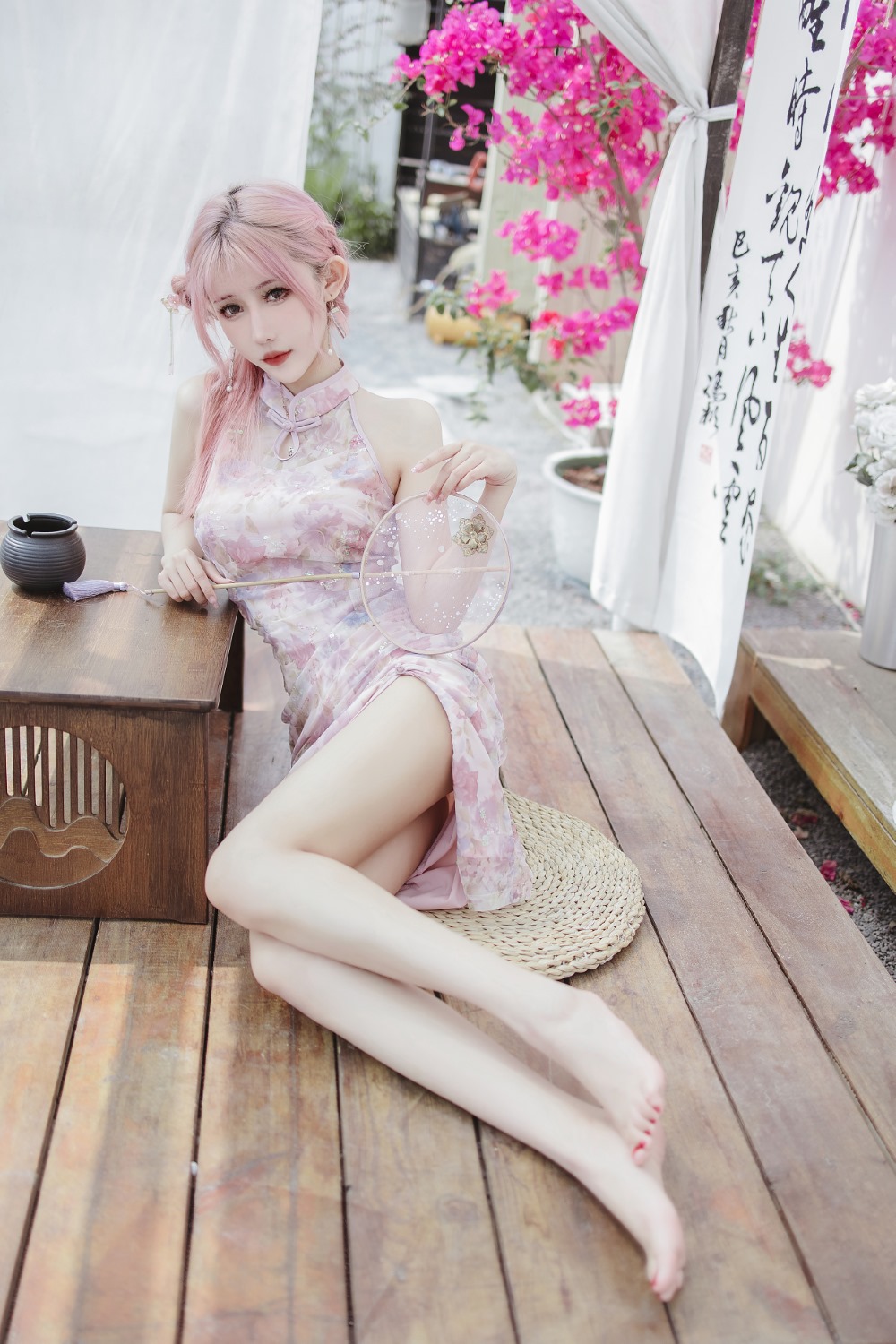 旗袍,粉色,仙女月,粉色旗袍