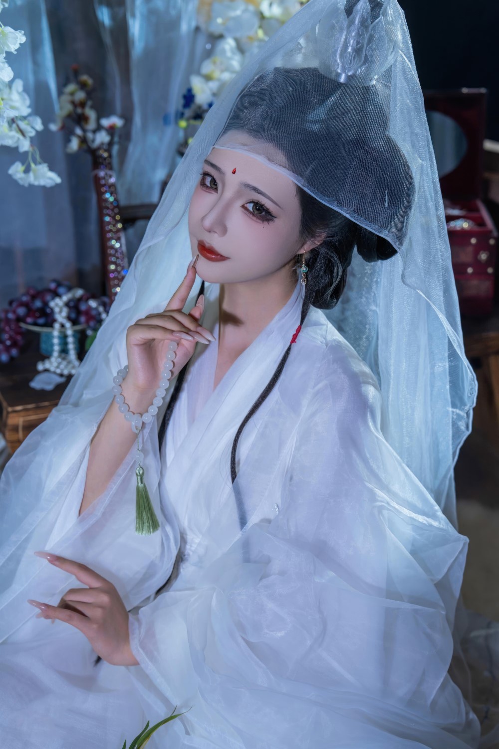 白衣,视觉,薄纱,静谧,yuuhui玉汇,Patreon,头覆轻纱