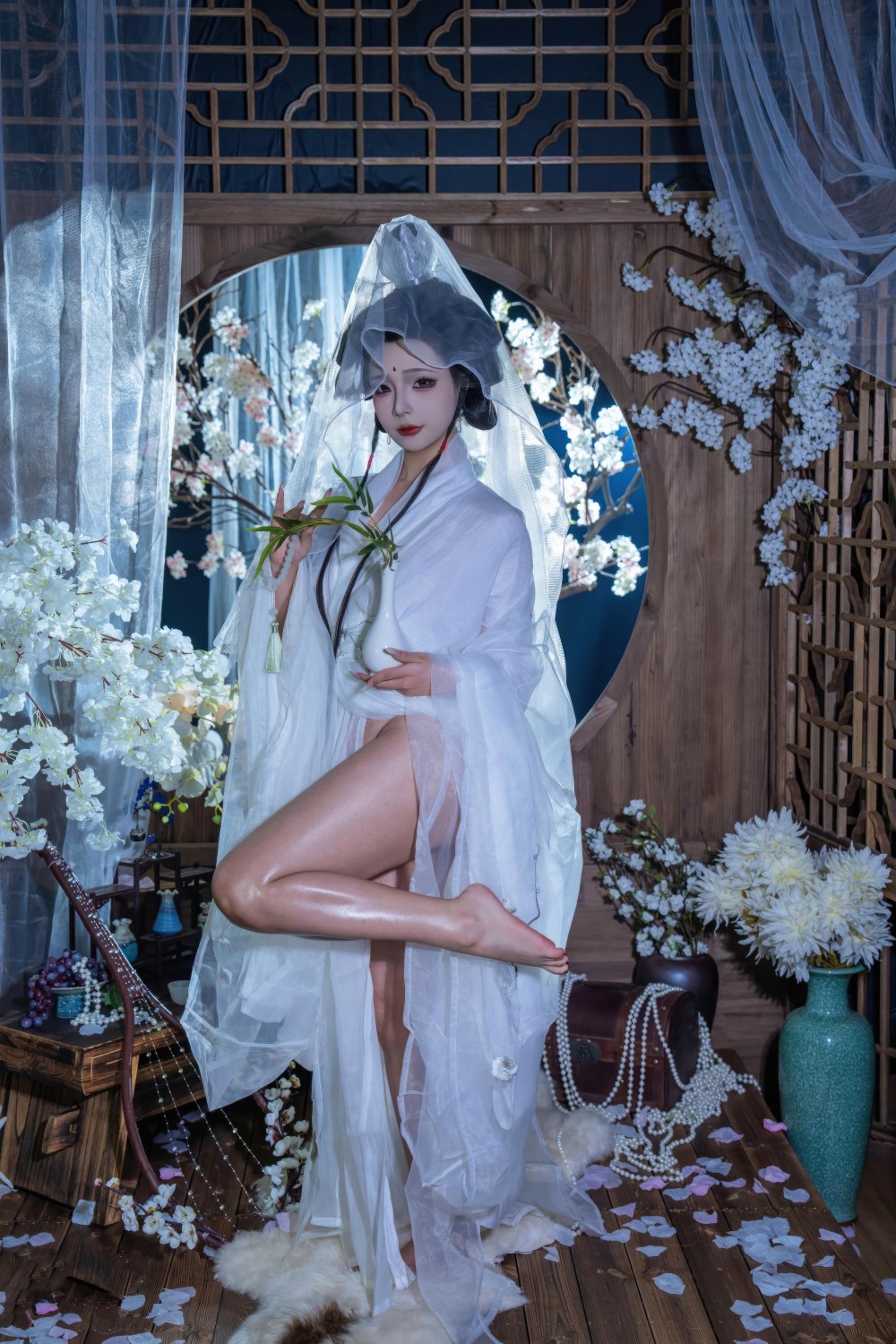 白衣,视觉,薄纱,静谧,yuuhui玉汇,Patreon,头覆轻纱