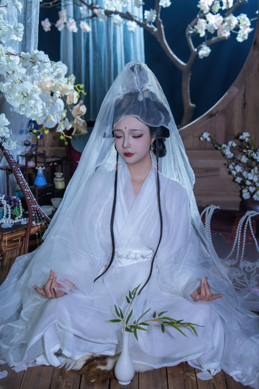 白衣,视觉,薄纱,静谧,yuuhui玉汇,Patreon,头覆轻纱