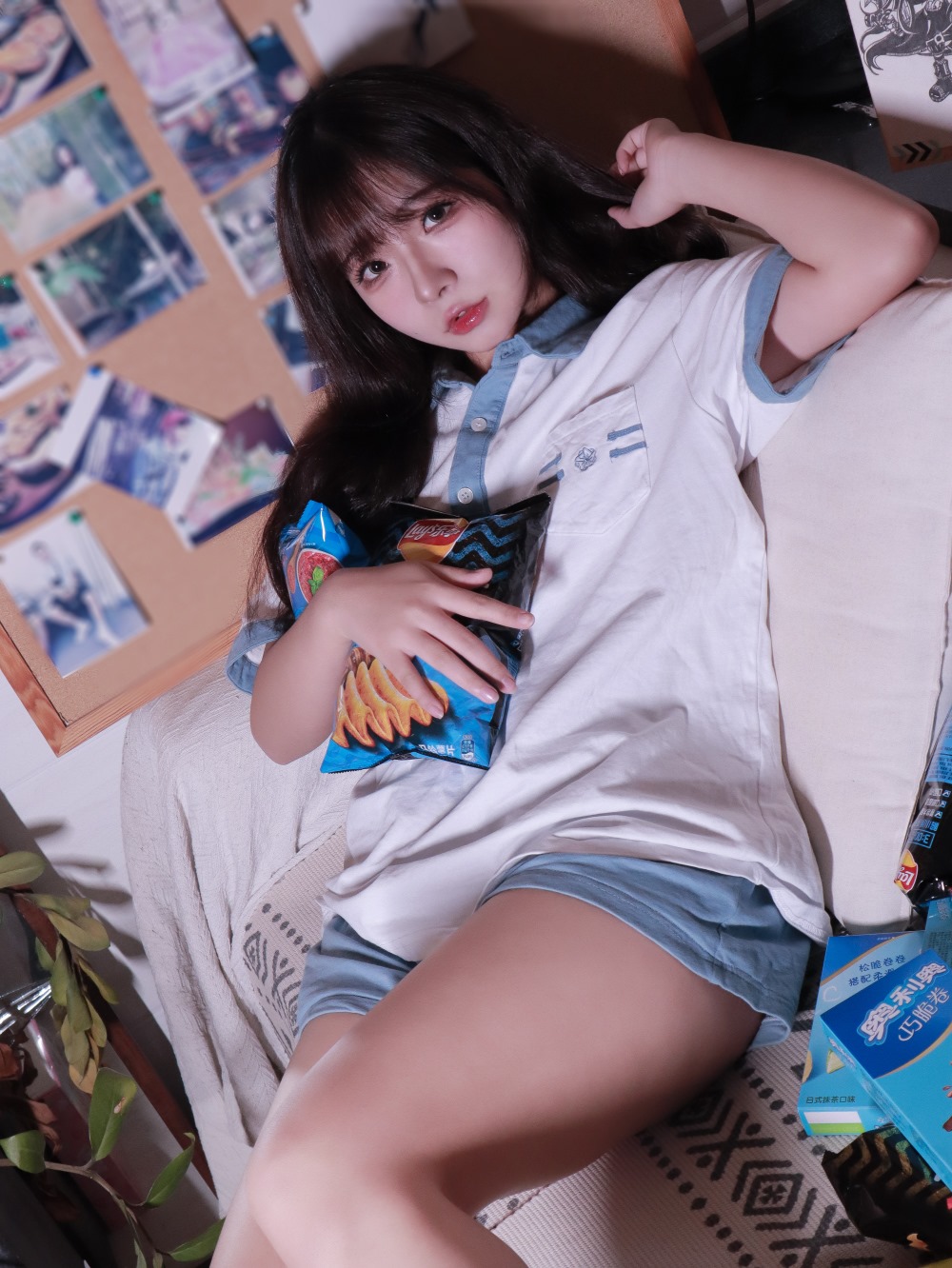 少女,yuuhui玉汇,蓝白条,蓝白条少女