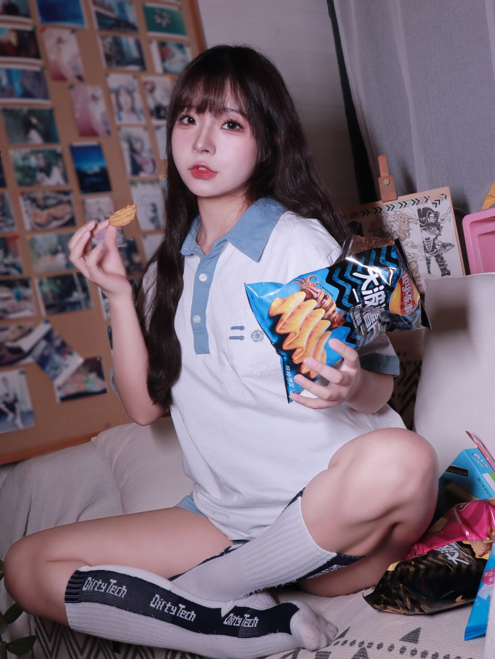 少女,yuuhui玉汇,蓝白条,蓝白条少女