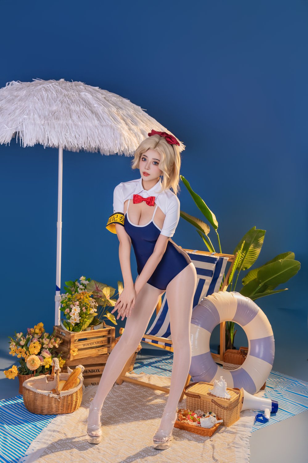 COS,泳衣,白色,coser,云溪溪,蝴蝶结,红色蝴蝶结,蓝色,奈汐酱nice,夏纪,水手领白色短袖上衣,紧身泳衣