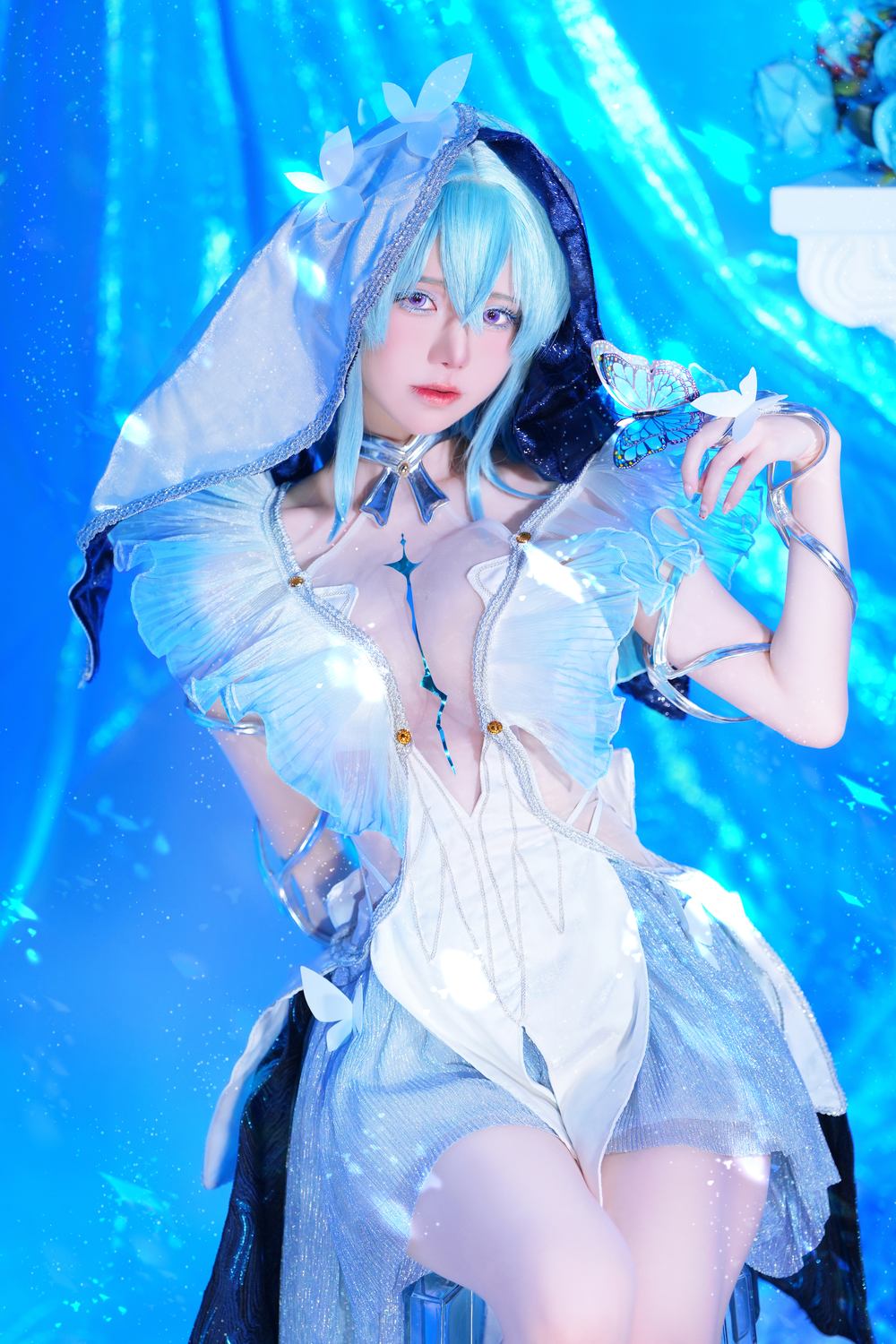 服装,蝴蝶,白色,长发,薄纱,白色薄纱,透明薄纱,蓝色,w,Re,Sally,Dorasnow