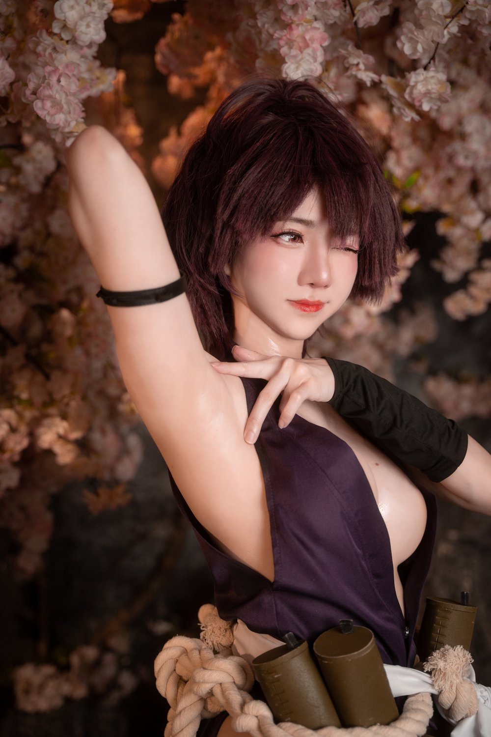Sally Dorasnow Yuzuriha 捆绑,和服,短发,粉色,少女,黑色,视觉,w,忍者,Sally,Dorasnow,马来西亚,Yuzuriha,和服式战袍,粗绳