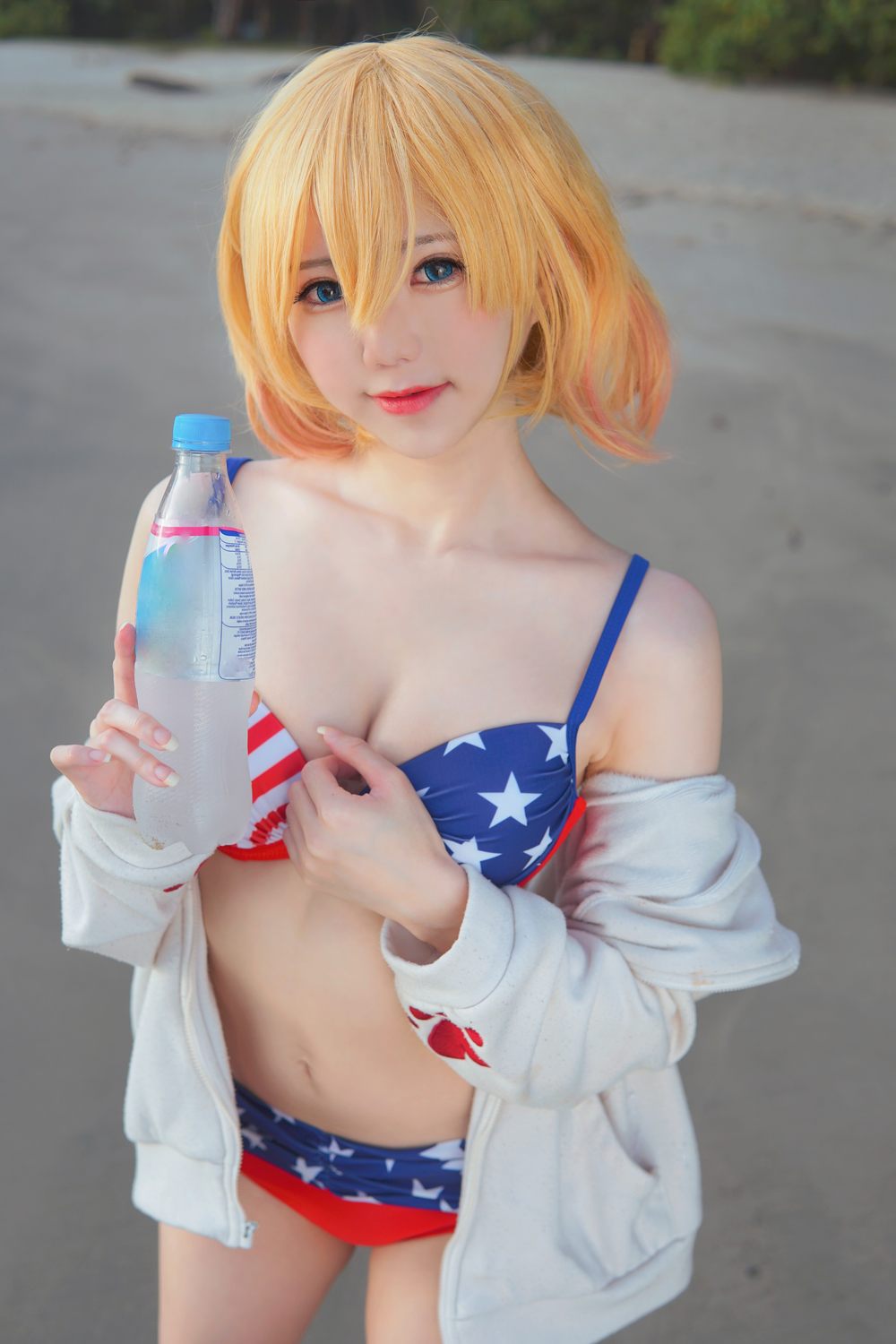 短发,比基尼,in,白色,w,B,深蓝,Sally,Dorasnow,马来西亚,Mami,Nanami,Bikini,美式星条旗图案比基尼