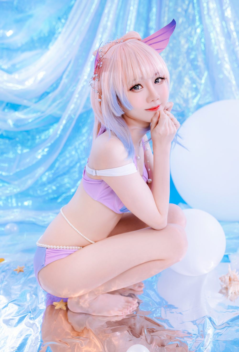 Sally Dorasnow Kokomi Bikini 模特,比基尼,少女,in,蓝色,w,绸缎,B,Sally,Dorasnow,马来西亚,Bikini,Kokomi,海星,贝壳纹比基尼