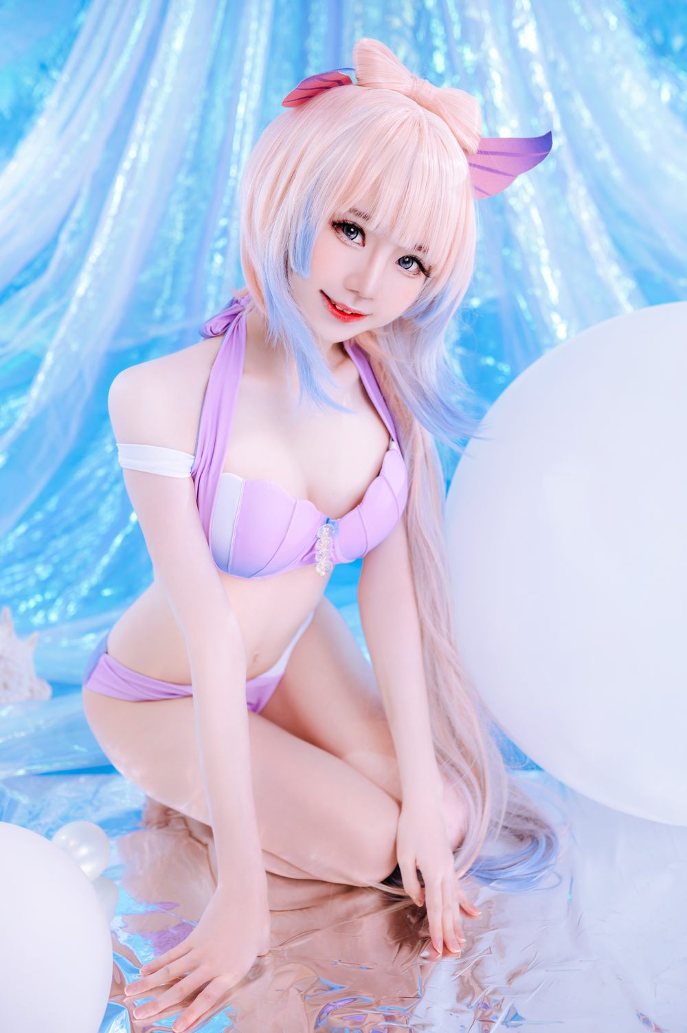 Sally Dorasnow Kokomi Bikini 模特,比基尼,少女,in,蓝色,w,绸缎,B,Sally,Dorasnow,马来西亚,Bikini,Kokomi,海星,贝壳纹比基尼