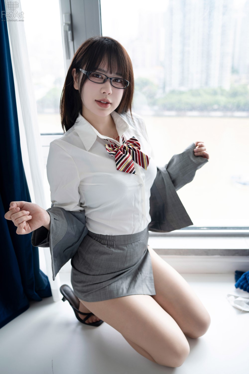 模特,作品,都市,白领,白衬衫,衬衫,THE,OL,性感,in,Tina,职场,眼镜,静谧,蓝色,B,深蓝,灰色职业套装