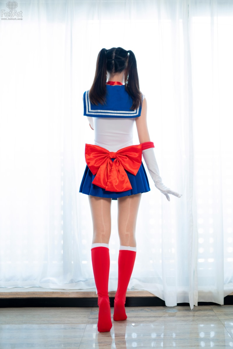 模特,作品,COSPLAY,水手服,COS,双马尾,长手套,连体衣,经典,蝴蝶,白色,MMI,蝴蝶结,红色蝴蝶结,白色纱帘,青春洋溢,紧身连体衣,护腕,On