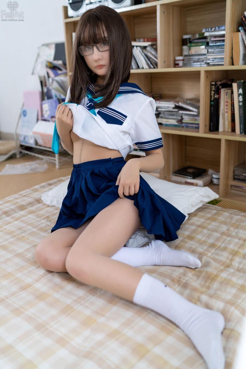模特,水手服,JK,制服,少女,居家,in,经典,百褶裙,白色,长发,Model,视觉,写真,眼镜,艺术,私密,静谧,蓝色,On