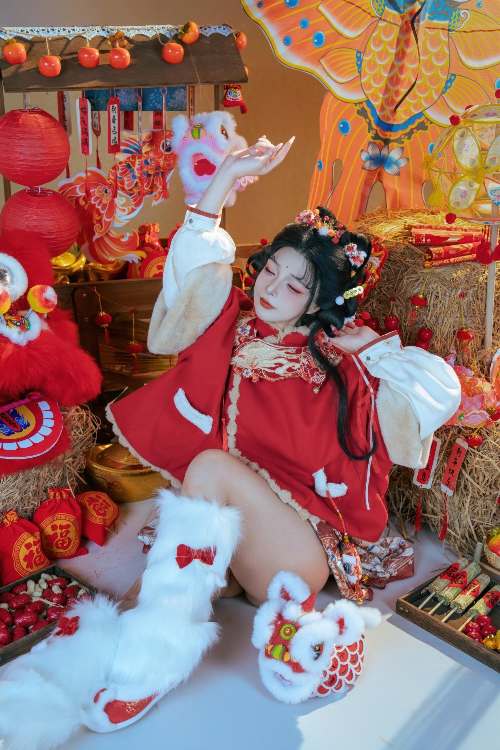 yuuhui玉汇 2026新春特辑 醒狮少女 模特,情趣,少女,白色,2026,yuuhui玉汇,醒狮少女,红灯笼,金元宝,巨型鲤鱼风筝
