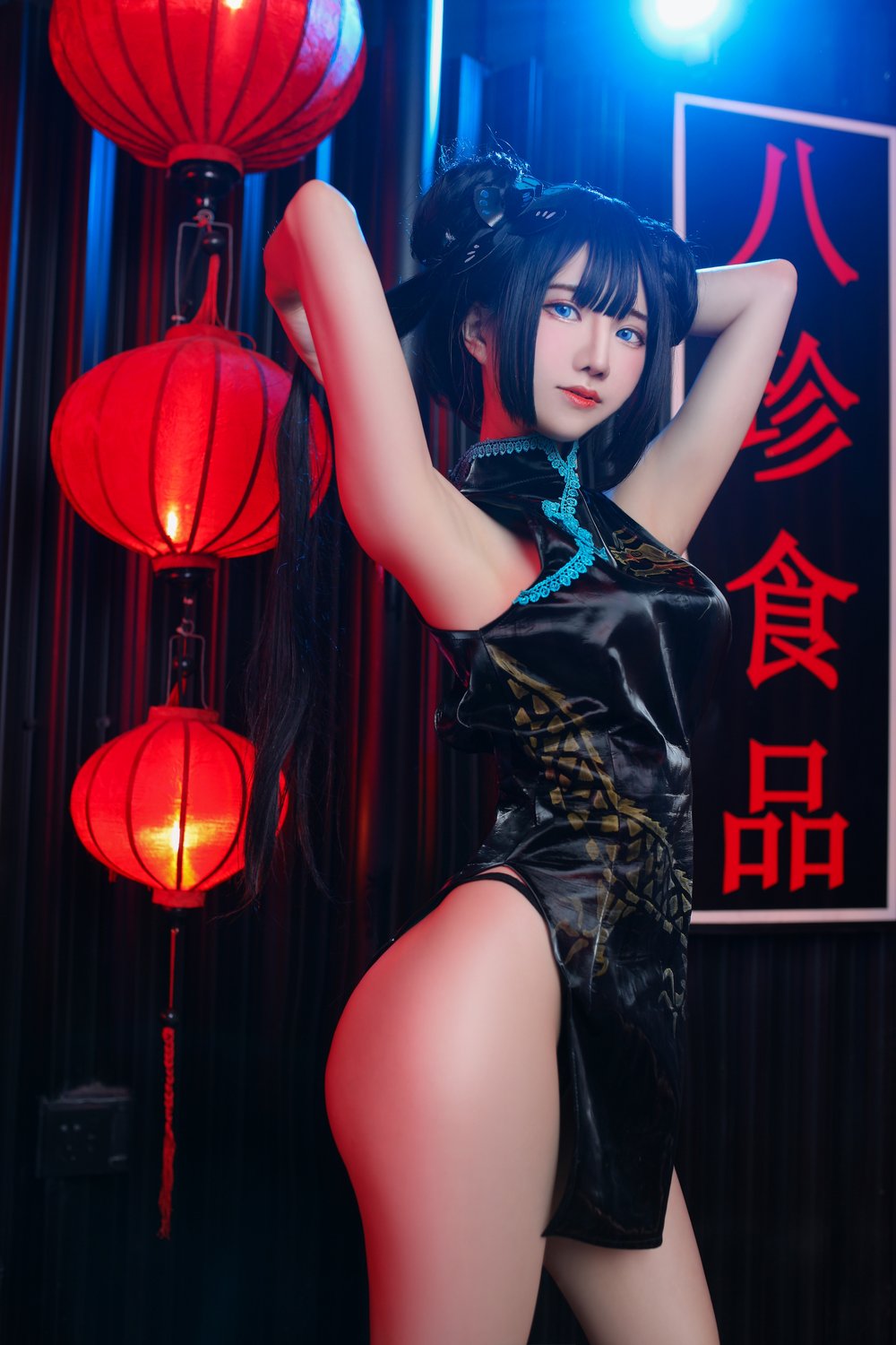 Sally Dorasnow Kisaki 模特,短发,旗袍,性感,黑色,视觉,黑色短发,黑色旗袍,东方美学,复古,蓝色,w,Kisaki,深蓝,Sally,Dorasnow,马来西亚