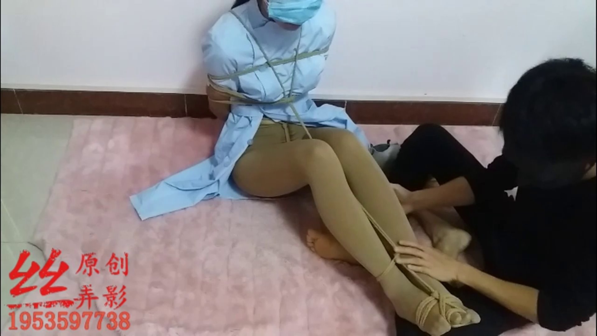 南丁格尔肉丝护士装双重绳艺、龟甲、股绳，重装呼吸面罩乳胶呼吸袋