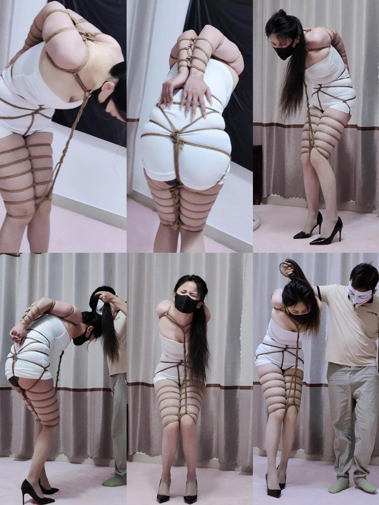 气质大美女灰丝配白衣裙 被博主无情的捆绑直臂紧缚逼着艰难行走 绝美全身紧缚直臂驷马挣扎
