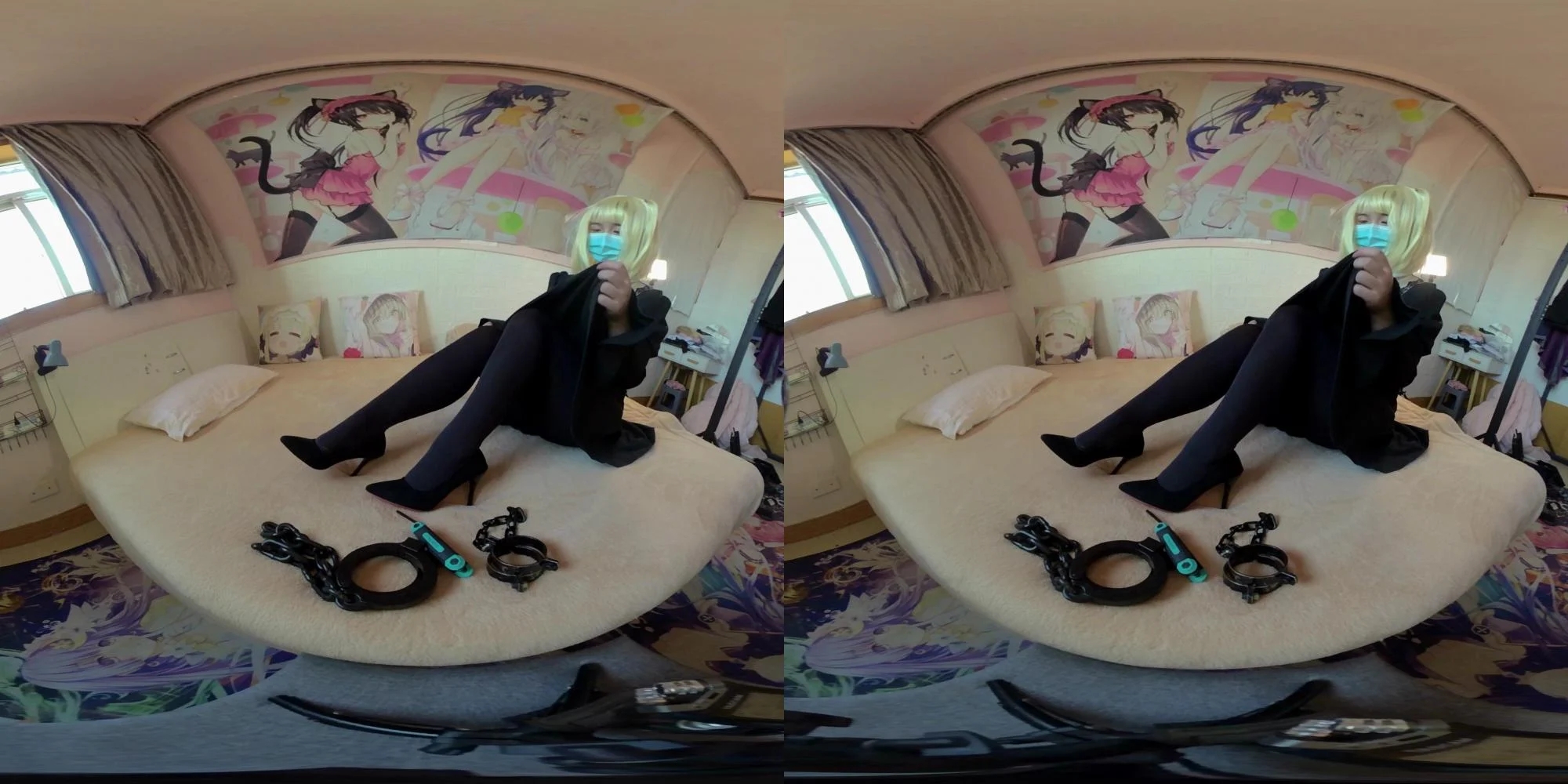 【黑丝高跟少女镣铐自缚】180VR片源 少有的VR镣铐片