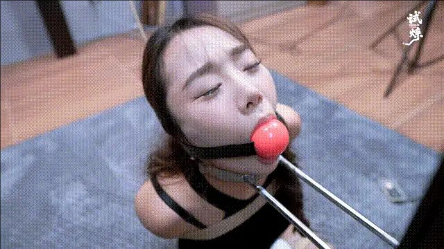 【试炼工作室】-驴驴黑丝短裙折腿缚+直臂+卡脖器固定+超大口球+郊狼电击