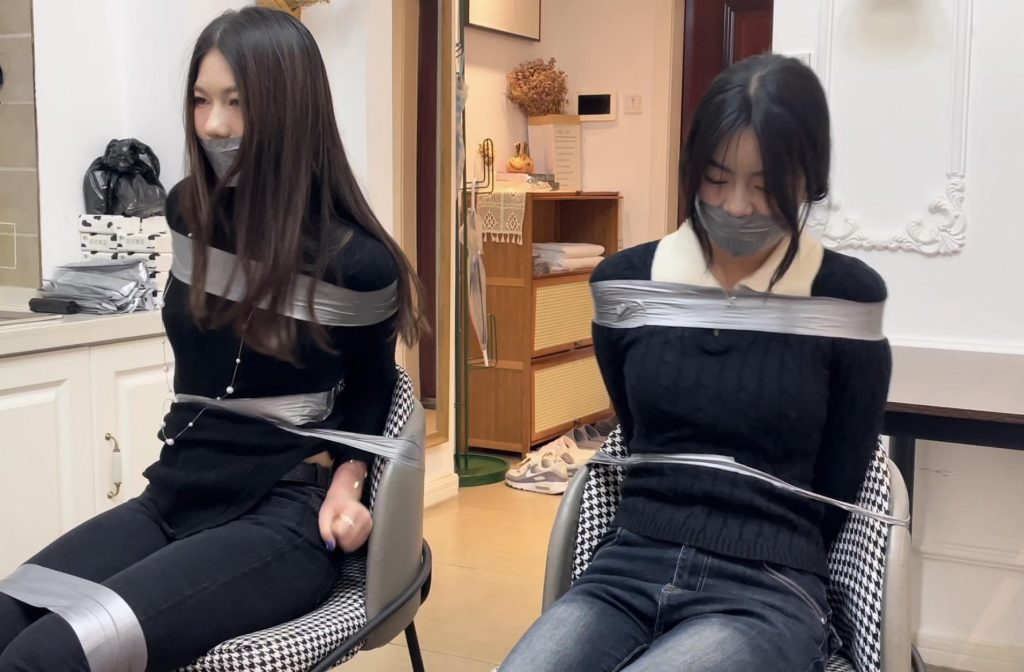 【缚艺录】【小程】【小卫】2位新模，御姐与甜妹的反差，胶带捆一波