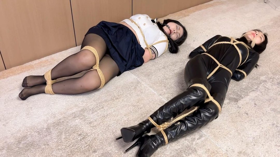 柳洋小九黑丝紧身皮衣捆绑挣扎脱缚