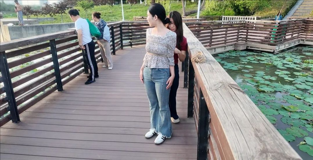 模特,捆绑,户外