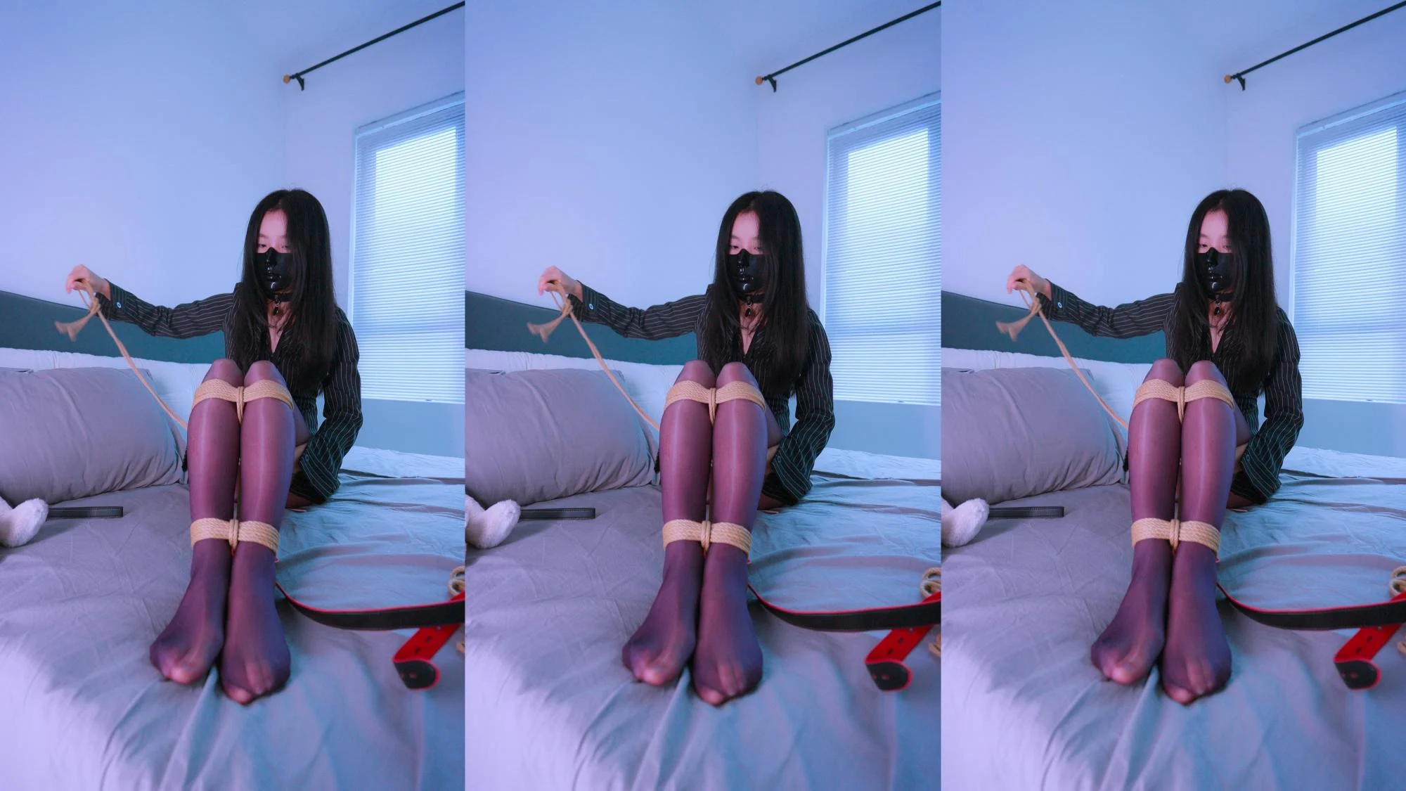 【悠米】《Ol捆绑日记3》女友出差回到家完成男友的任务，自缚+粉色口球+半脸面具+三竖屏+郊狼触发器+强制垫脚不然被电+小鲸鱼+固定视角