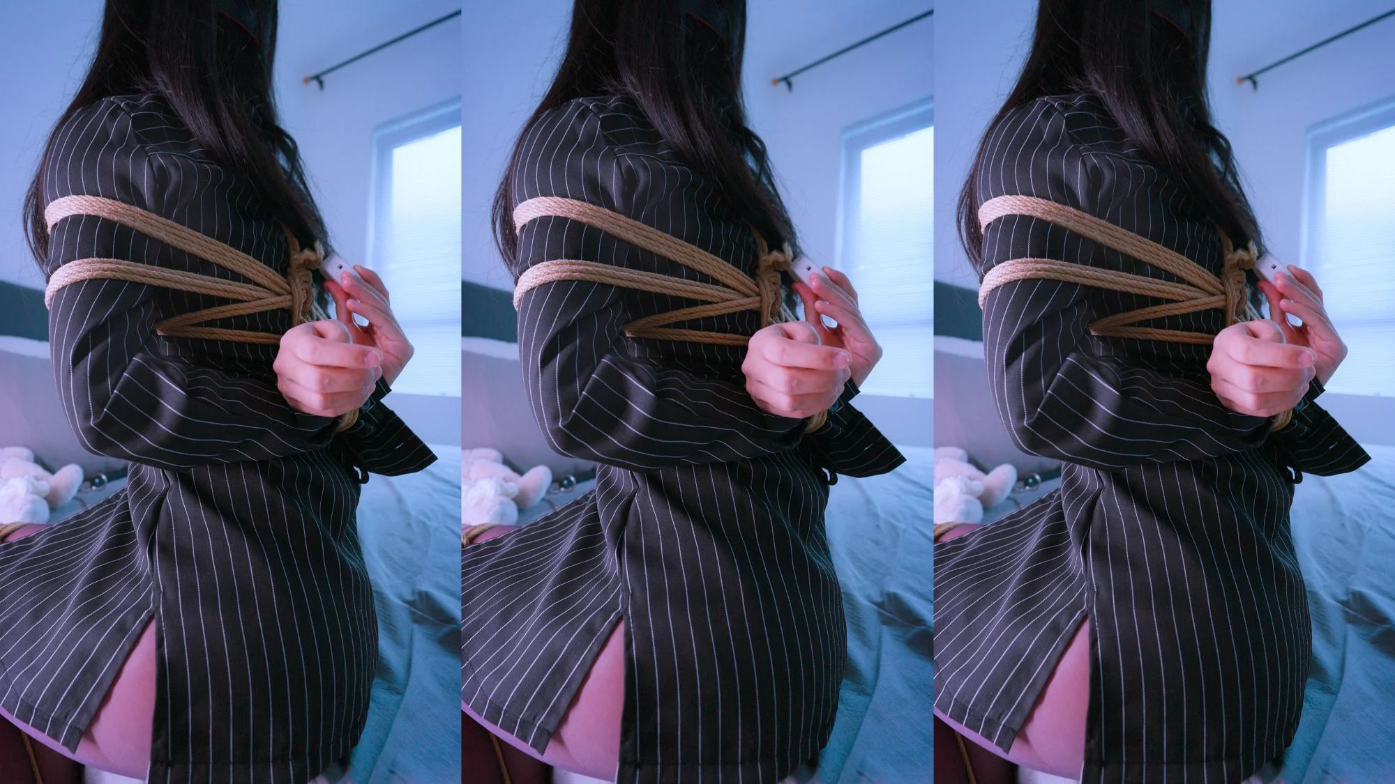 【悠米】《Ol捆绑日记3》女友出差回到家完成男友的任务，自缚+粉色口球+半脸面具+三竖屏+郊狼触发器+强制垫脚不然被电+小鲸鱼+固定视角